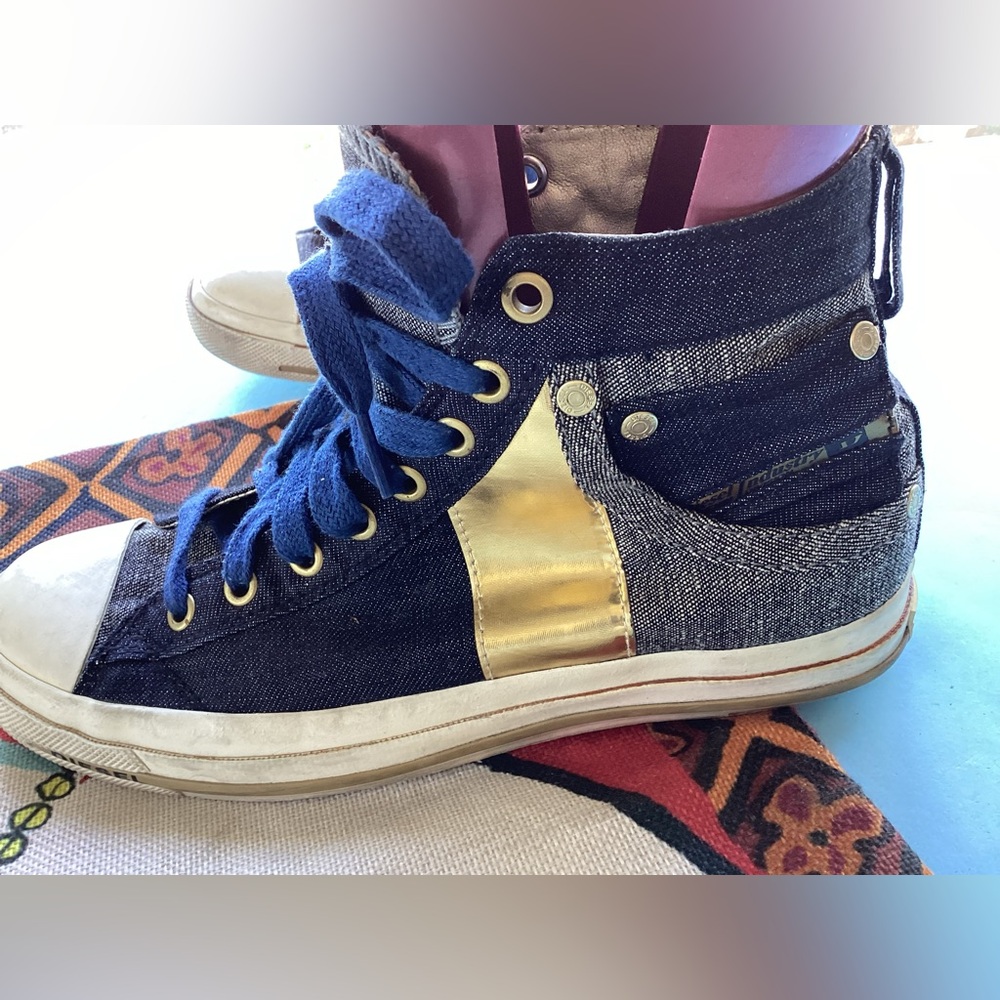 Diesel Blue and Gold High-Top Sneakers
